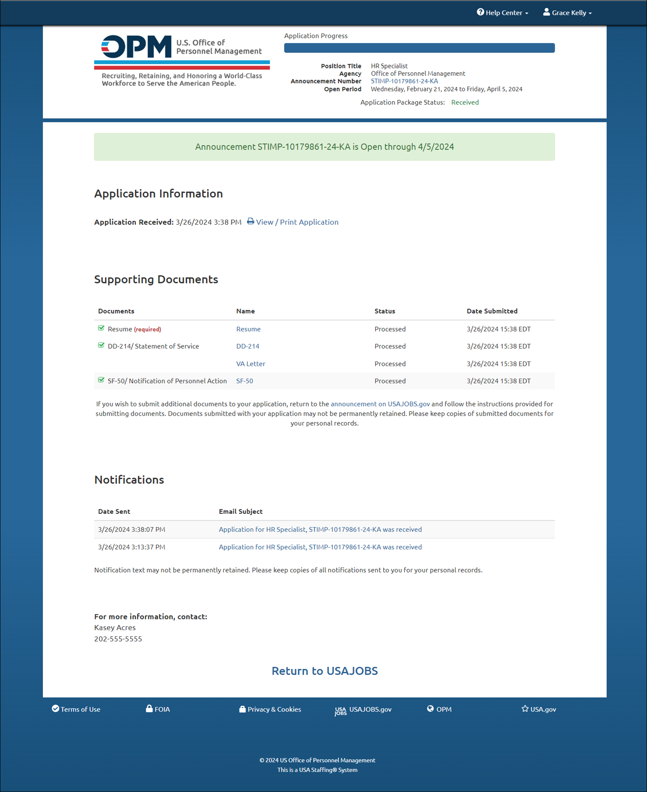 Application Status Page