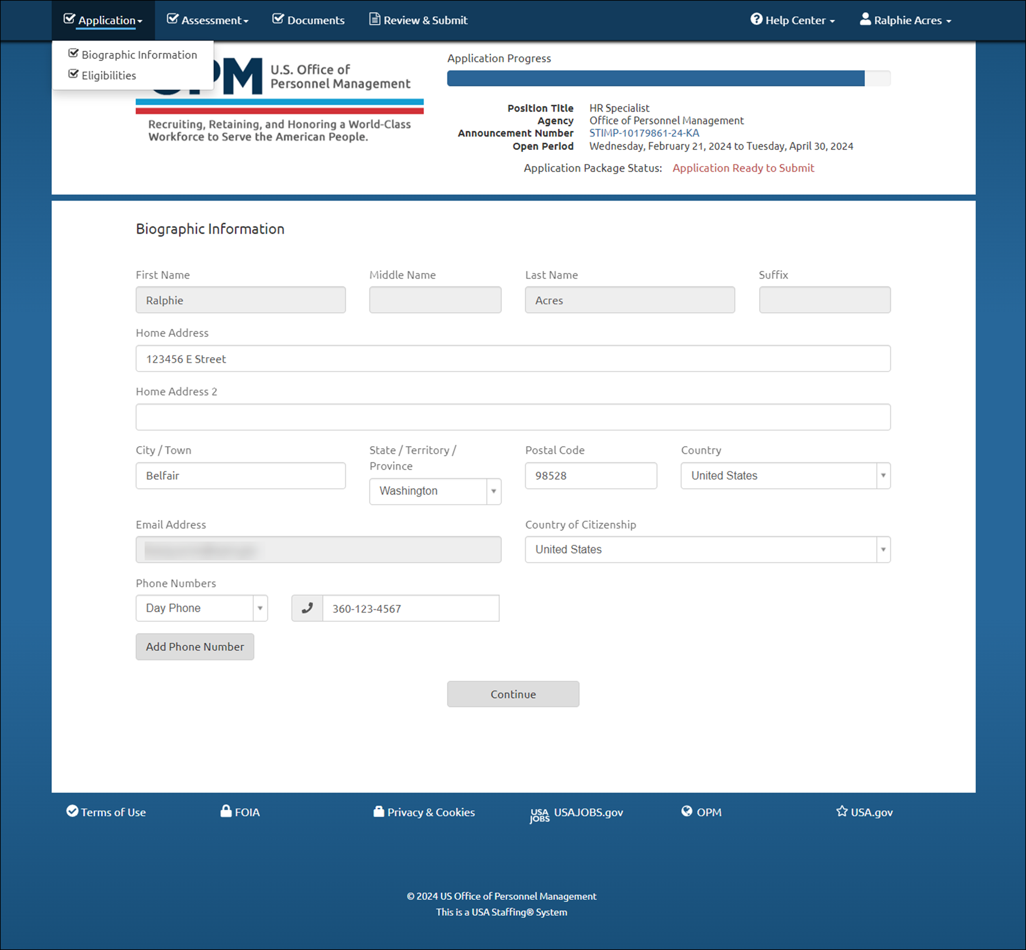 Selecting section to be updated on application