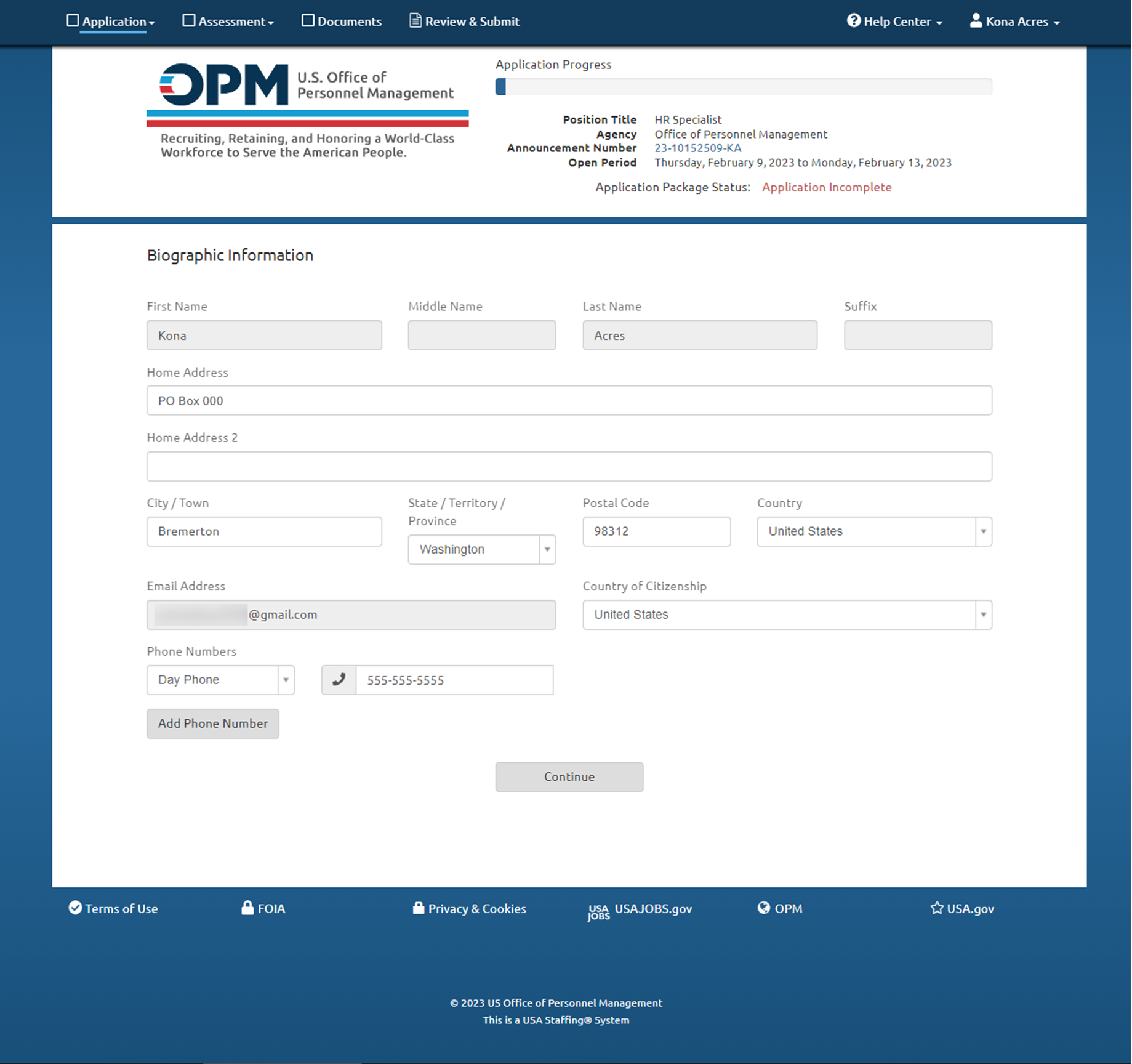 Application Biographic Information