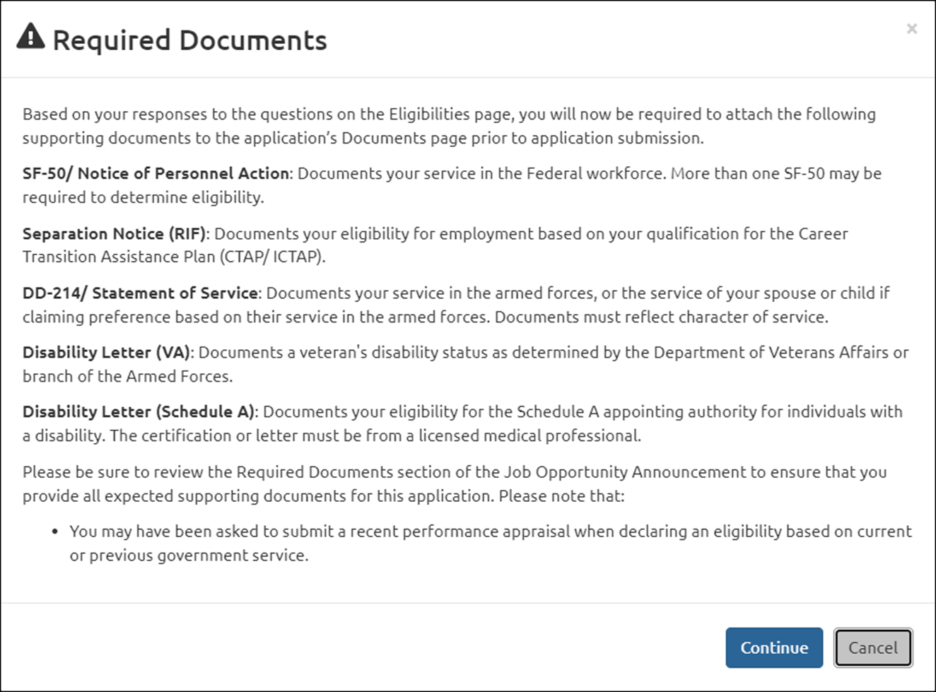 Application Conditional docs required