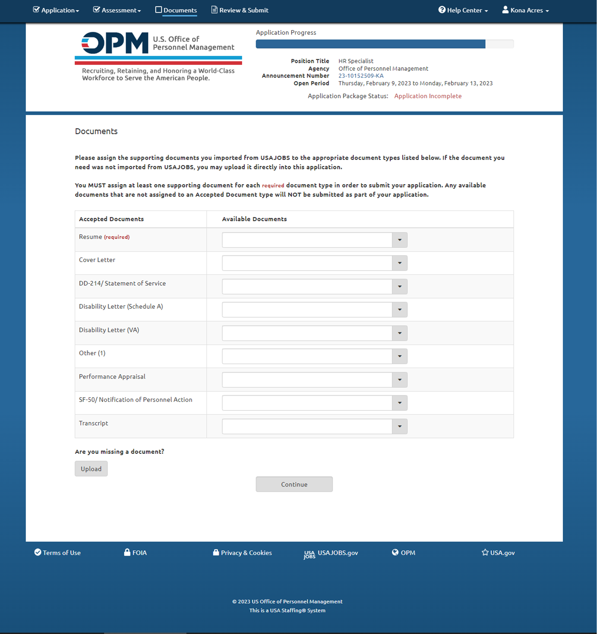 Documents attach page