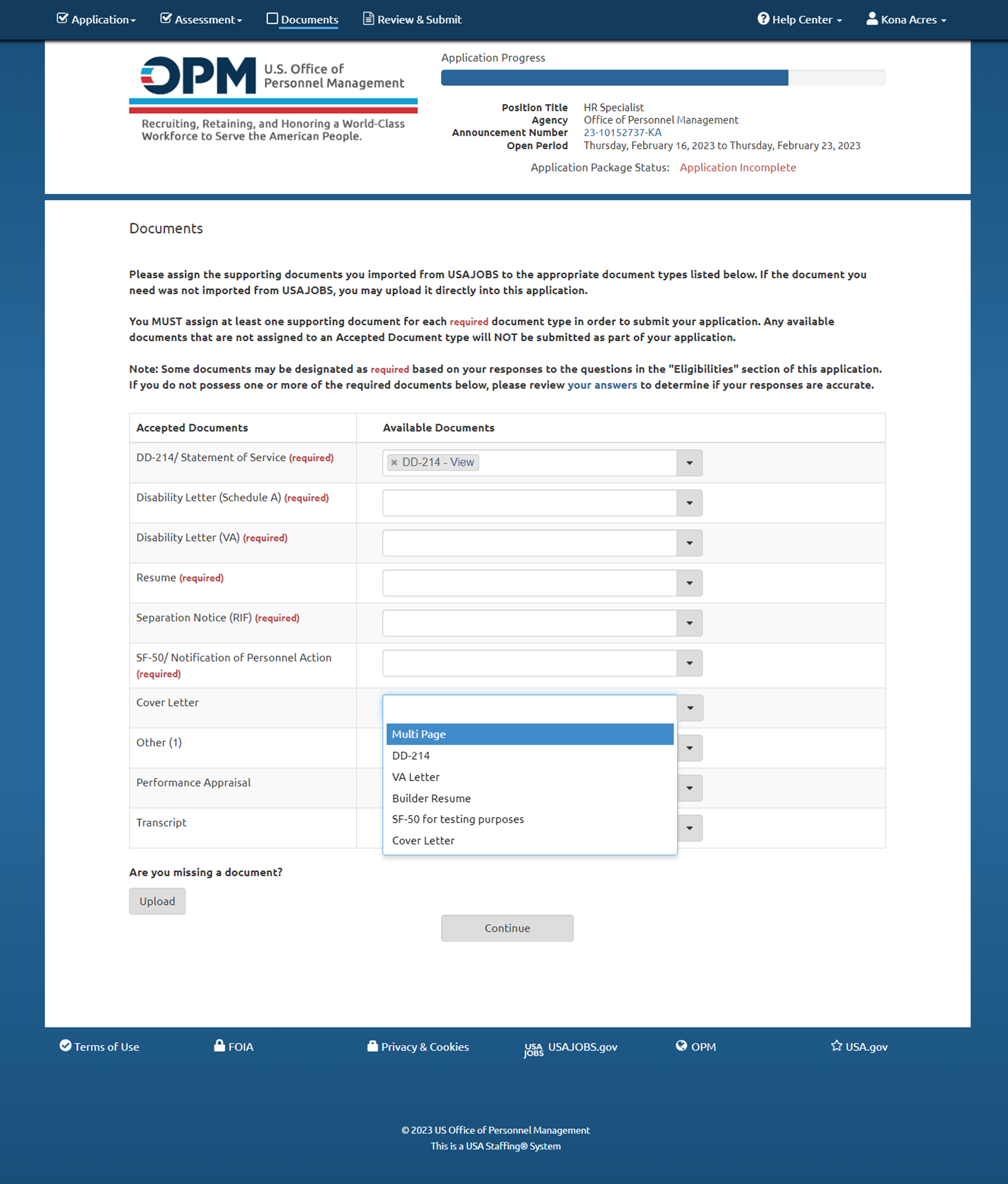 Select doc after upload