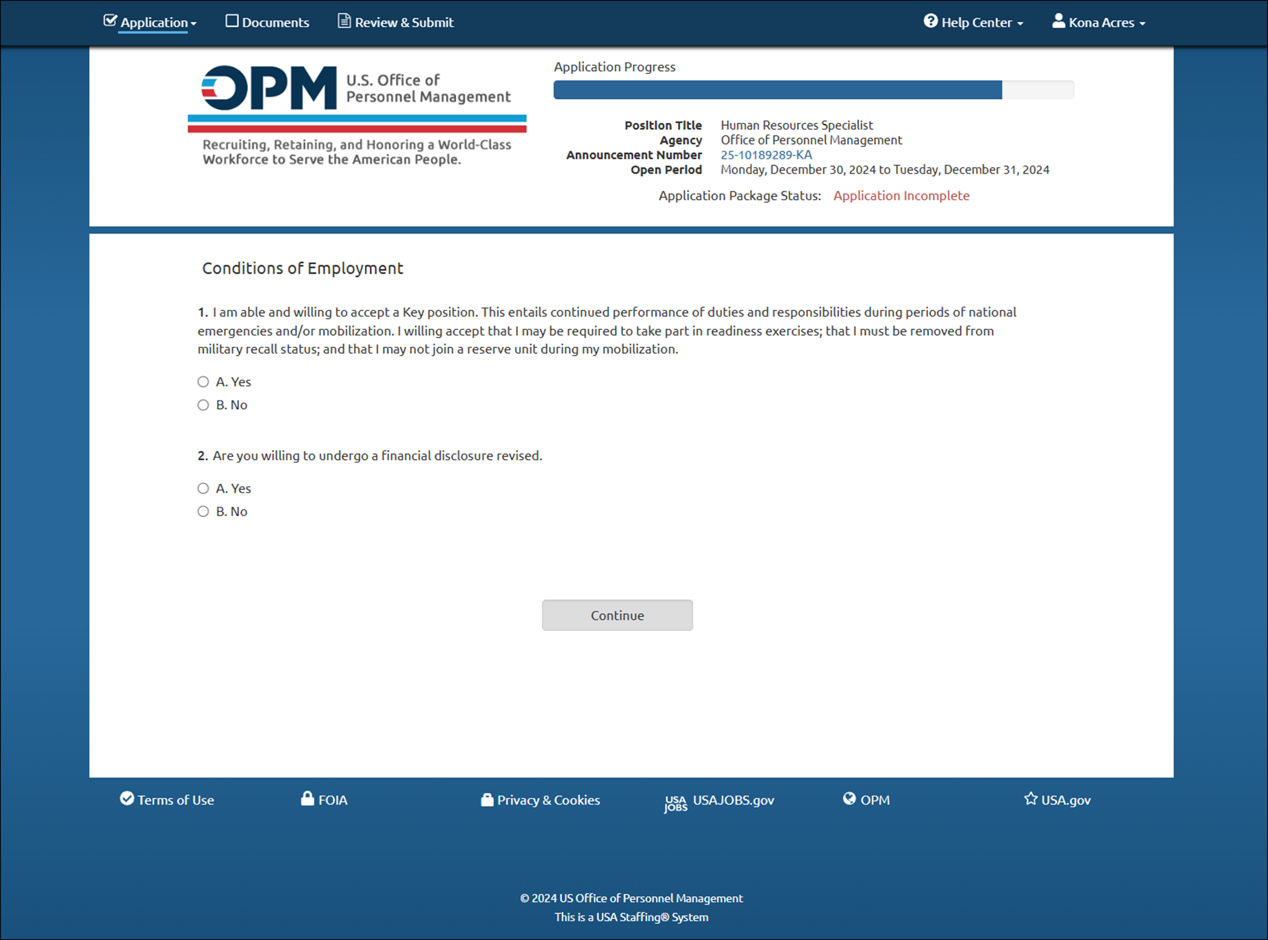 Conditions of Employment page